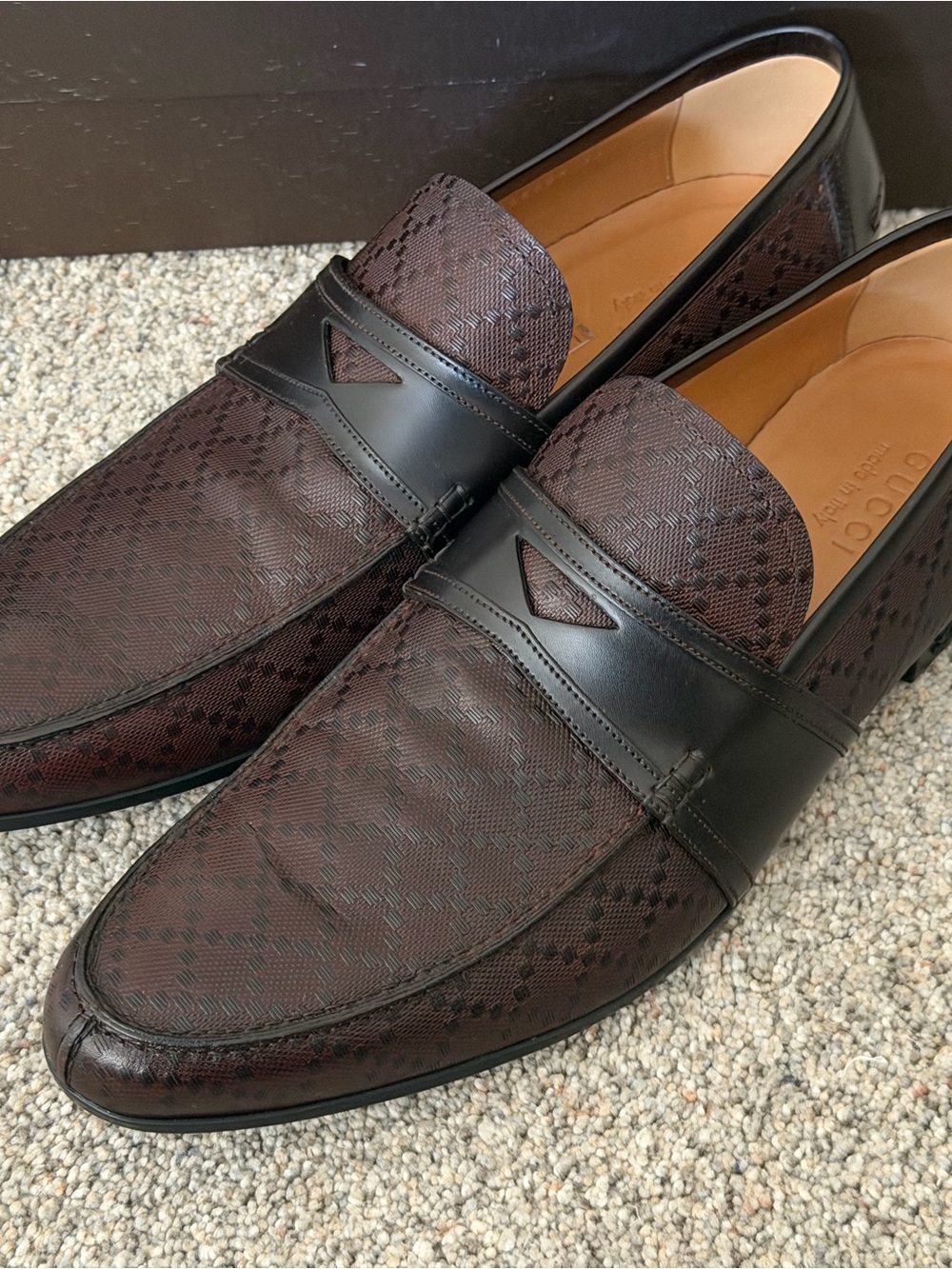 Gucci Men's Dark Brown Patterned Leather Penny Loafers